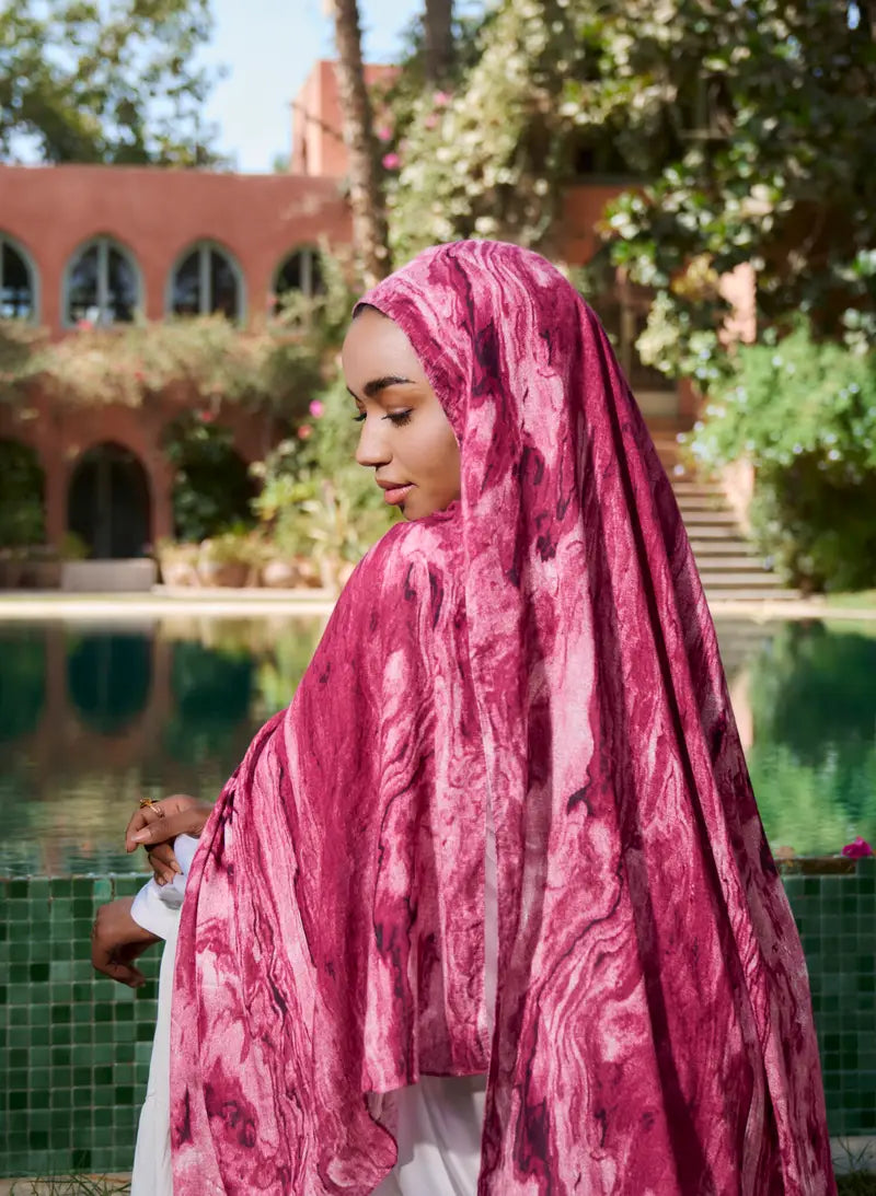 Red Marble Modal Hijab