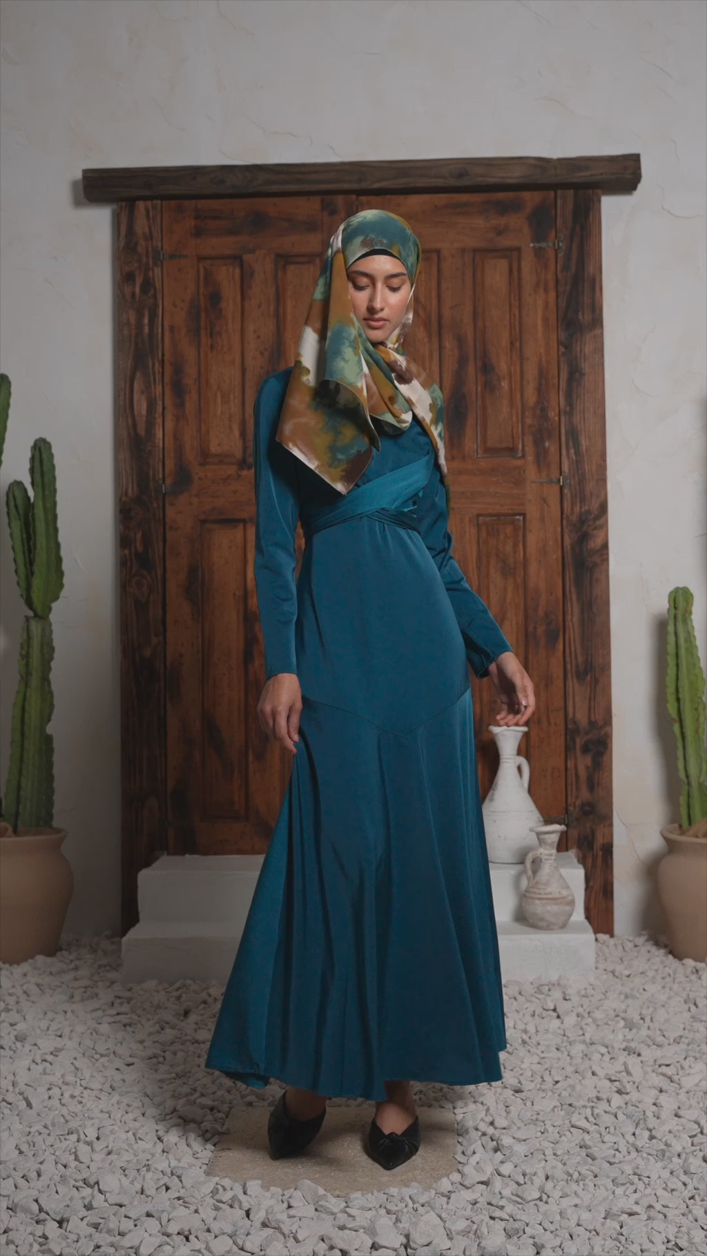 Urban Modesty - Sapphire Criss Cross Satin Maxi Dress