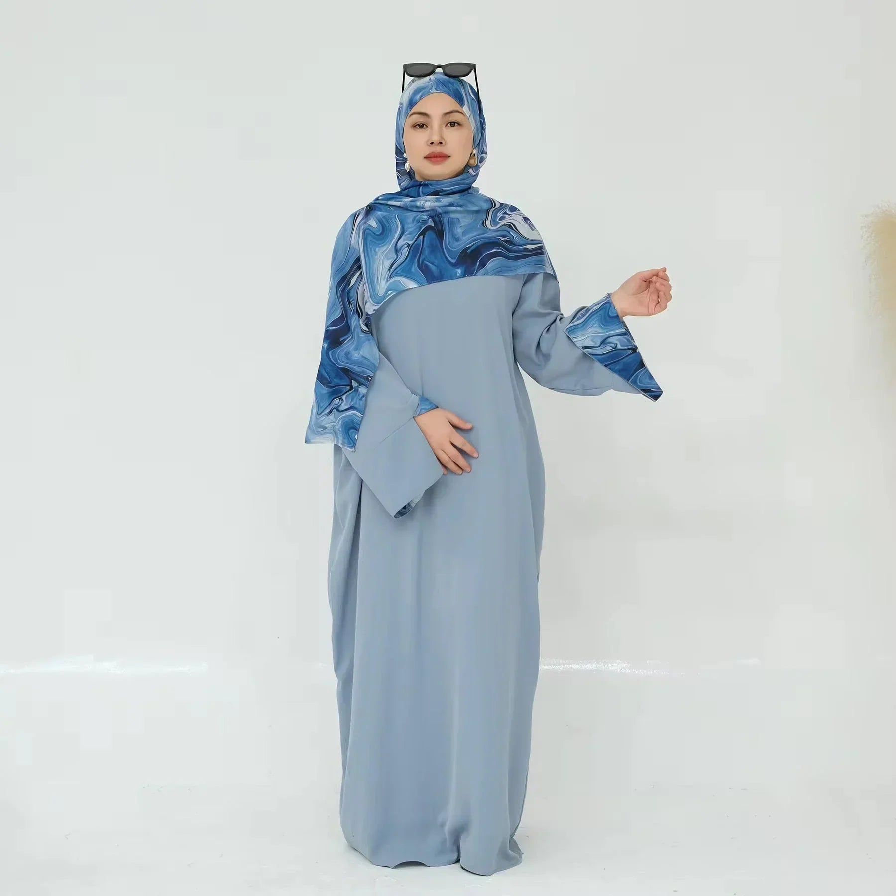 Marbled Hijab and Abaya Set - Small / Blue