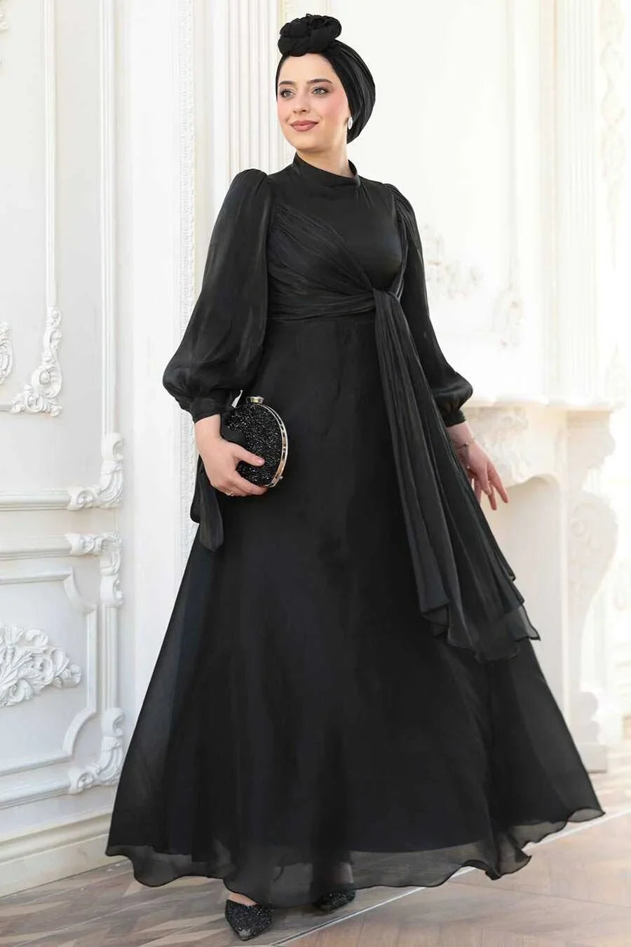 Black Organza Criss Cross Gown