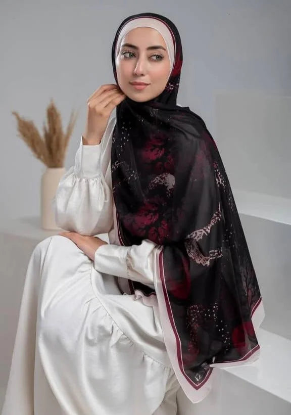 Black Printed Chiffon Hijab