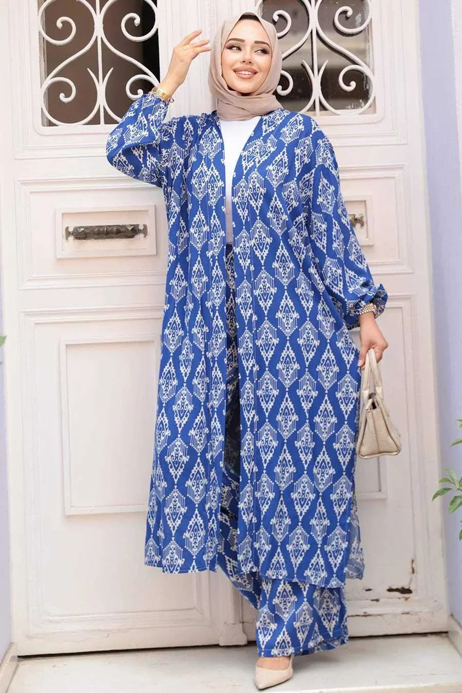 Blue Abstract Cardigan and Pants Set One Size S XL