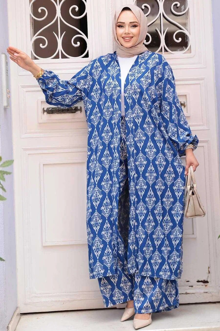 Blue Abstract Cardigan and Pants Set One Size S XL