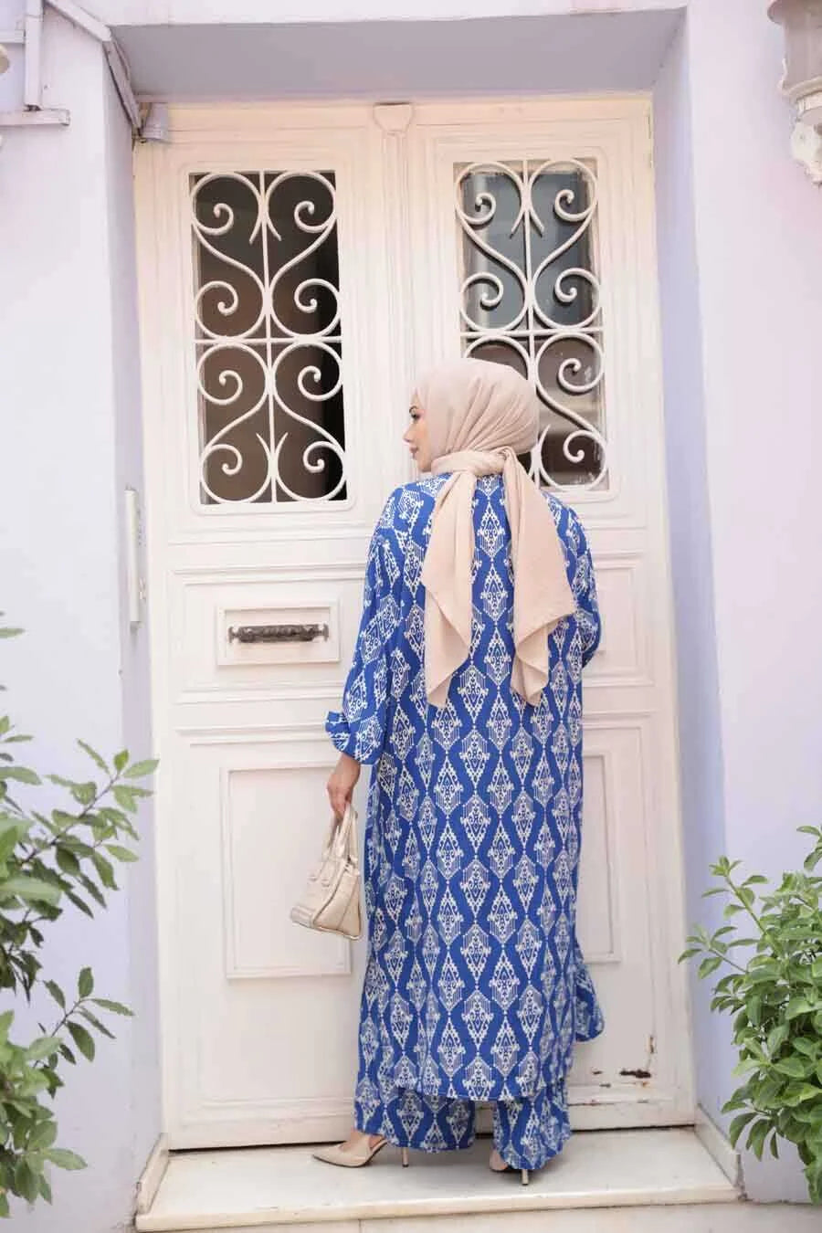 Blue Abstract Cardigan and Pants Set One Size S XL