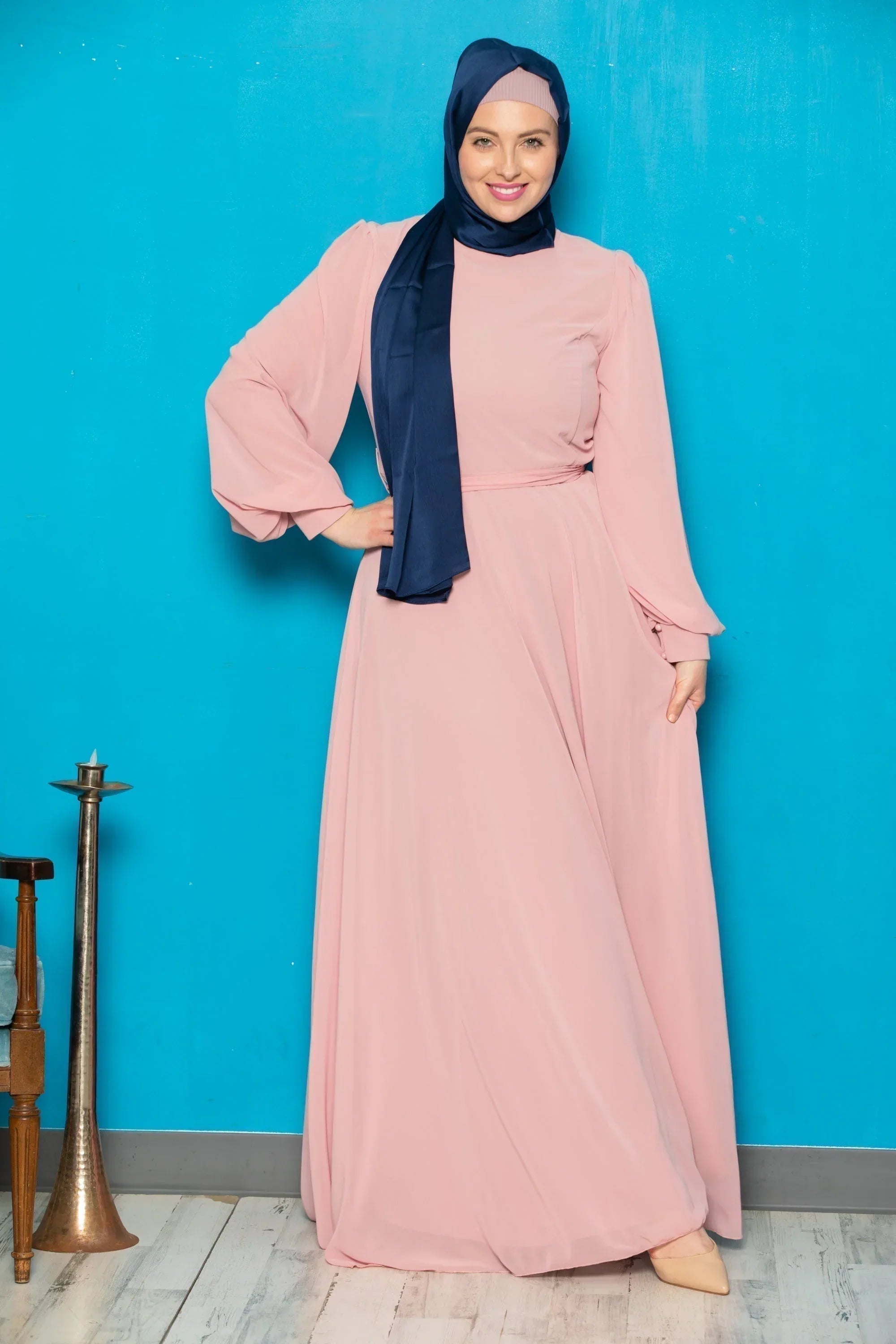 Chiffon Long Sleeve Gown