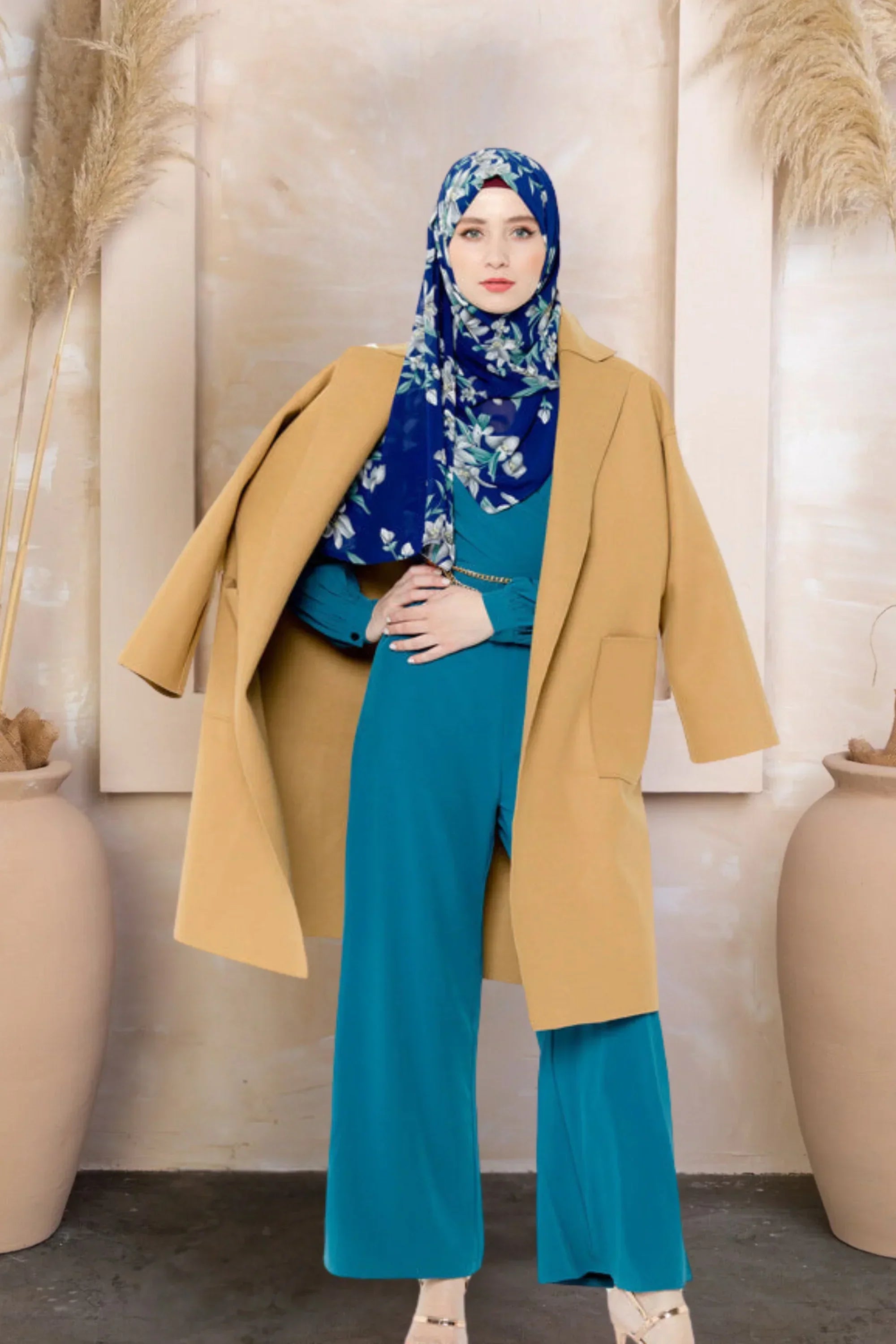 Criss Cross Long Sleeve Jumpsuit-CLEARANCE - X-Large / Teal