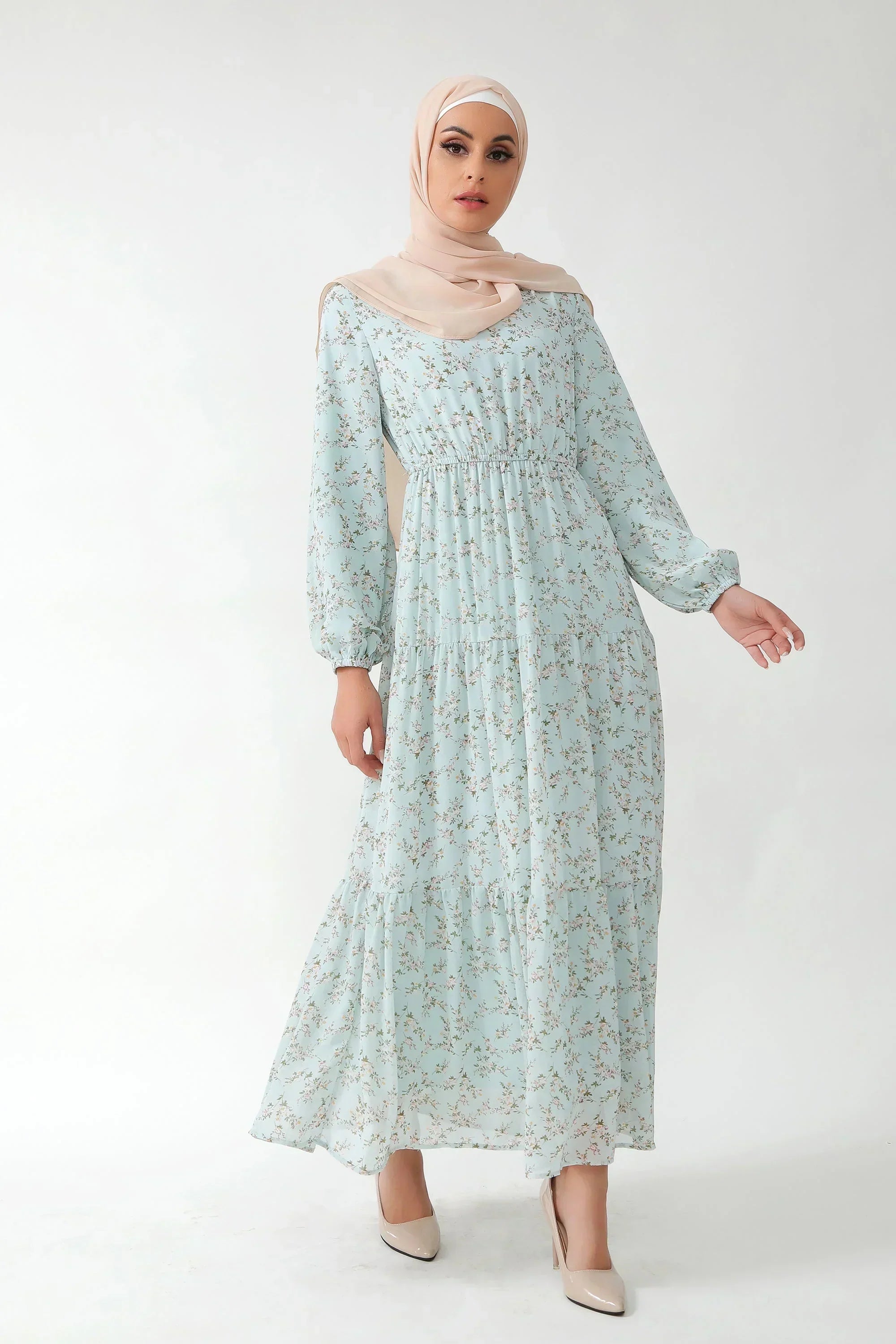 Dreamy Blue Floral Tiered Maxi Dress
