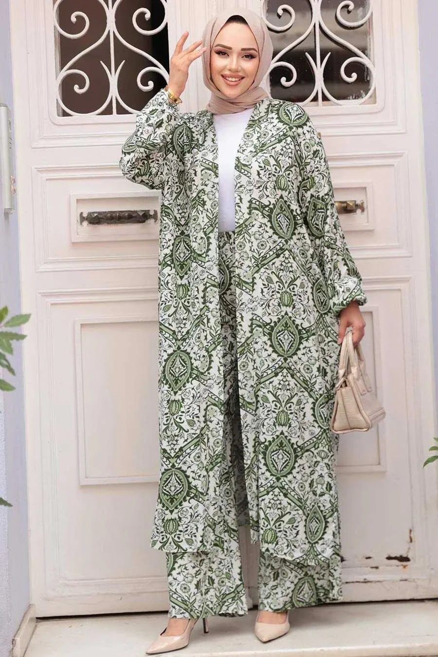 Olive Damask Cardigan and Pants Set One Size S XL