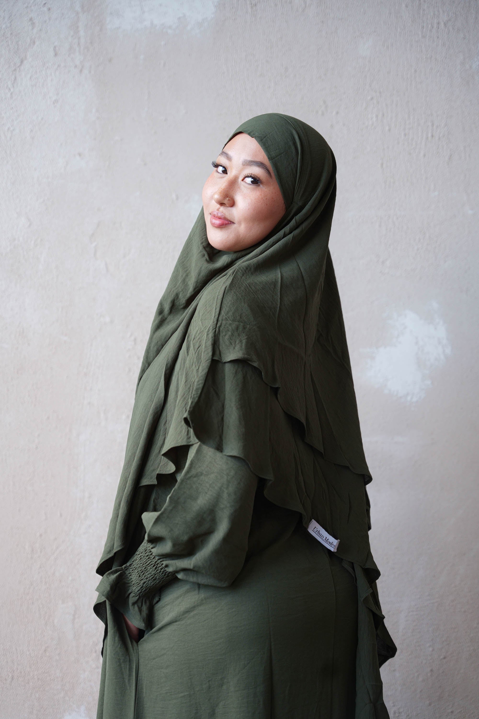 Olive Green Double Layer Khimar - Olive Green