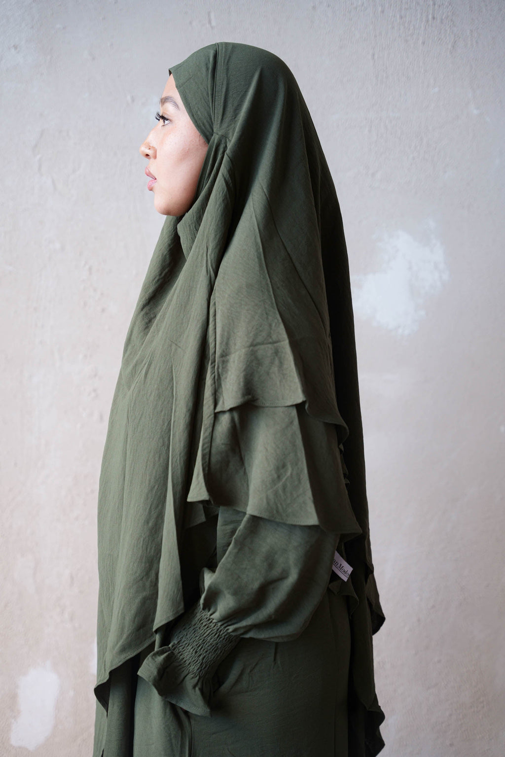Olive Green Double Layer Khimar - Olive Green