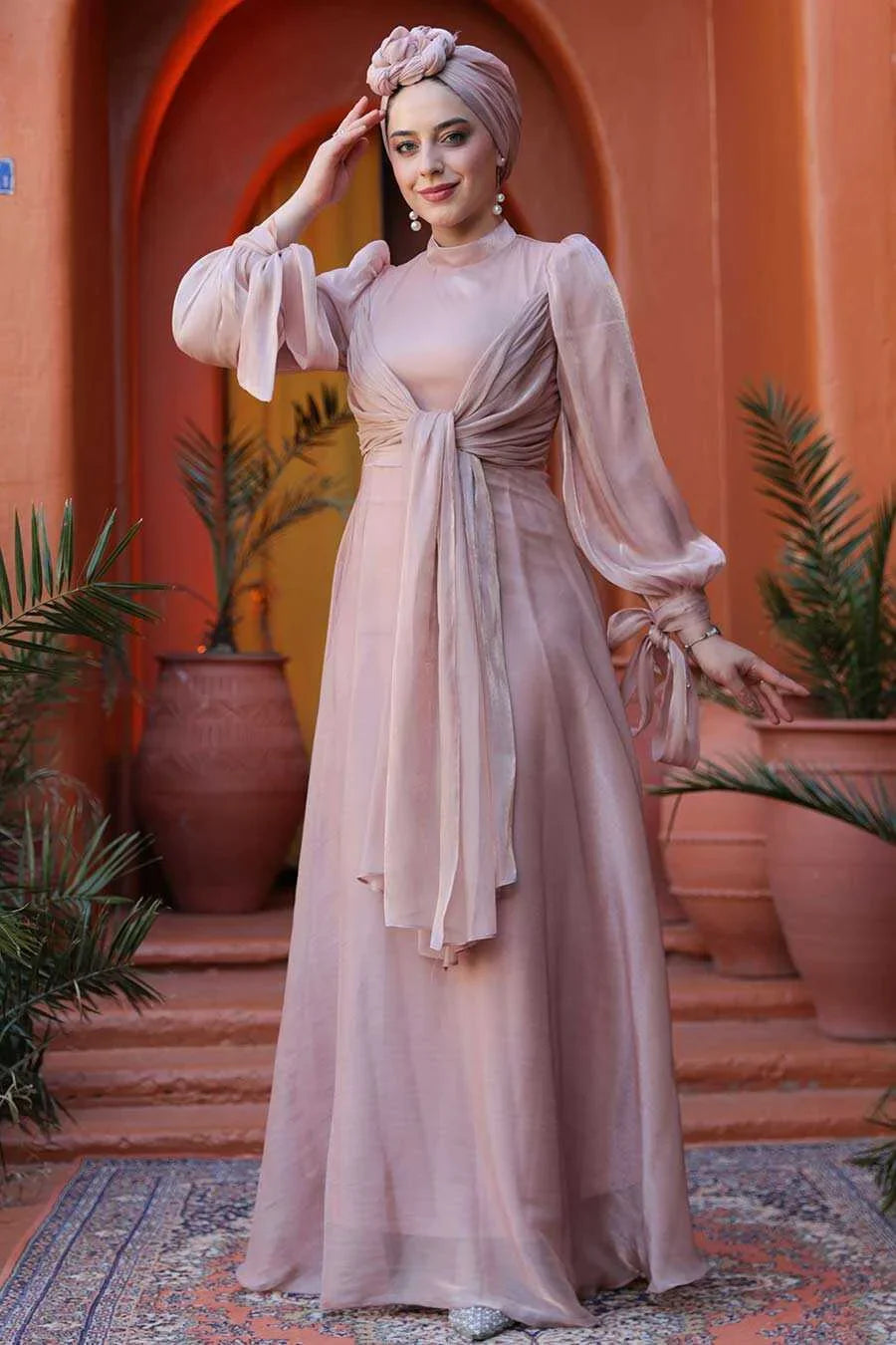 Pink Organza Criss Cross Gown