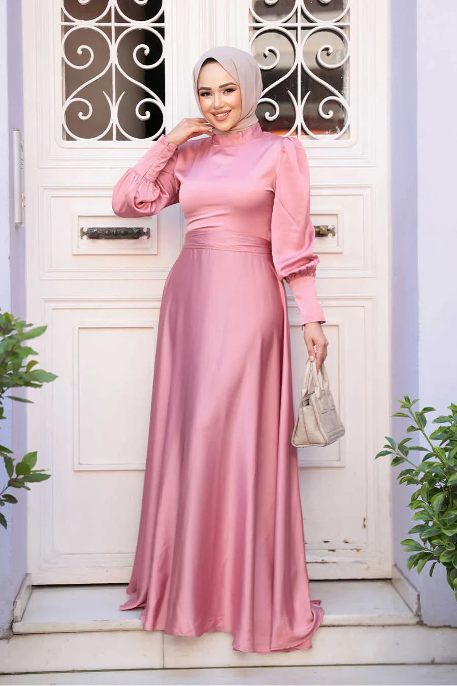 Pink Rose Satin Gown