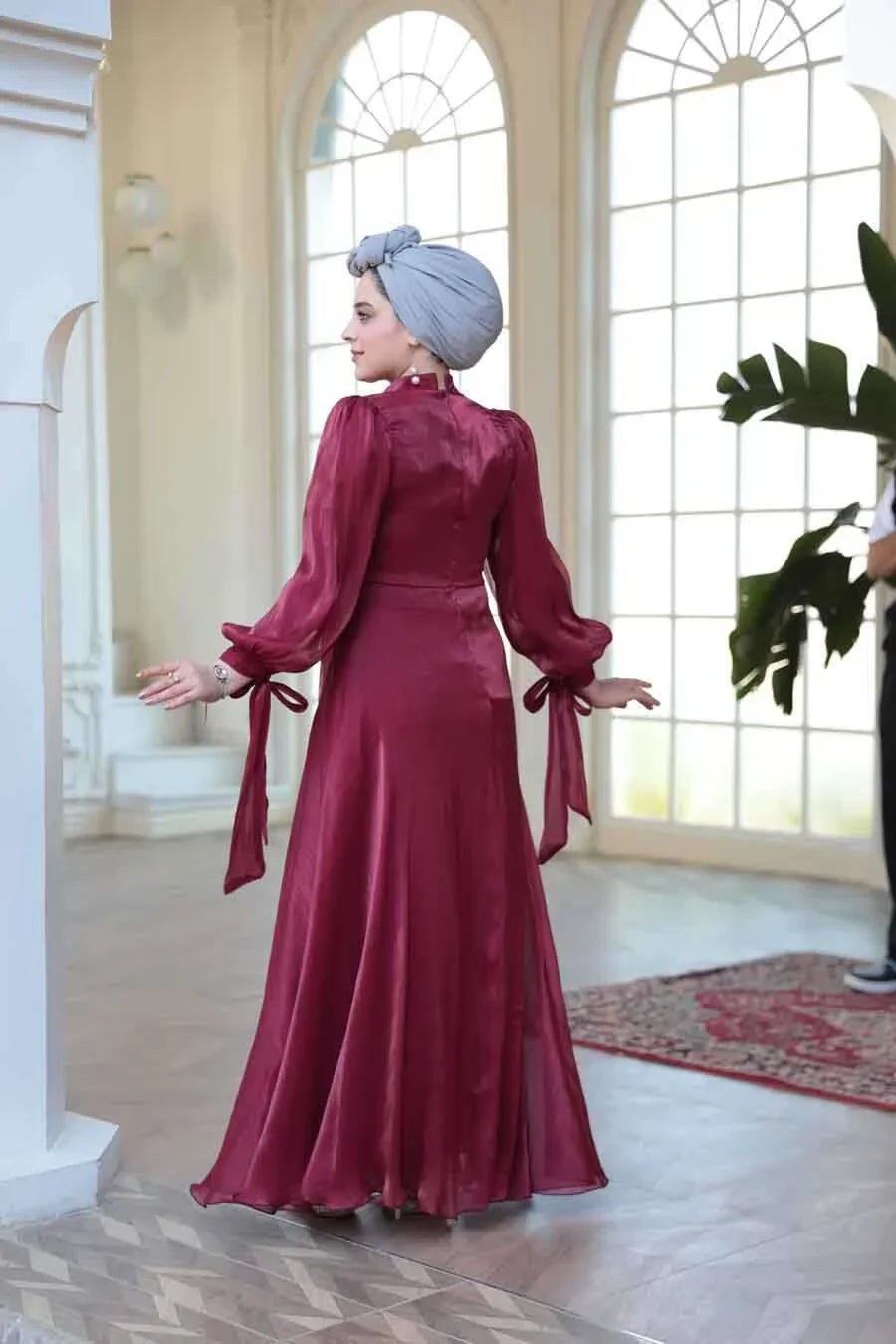 Red Organza Criss Cross Gown