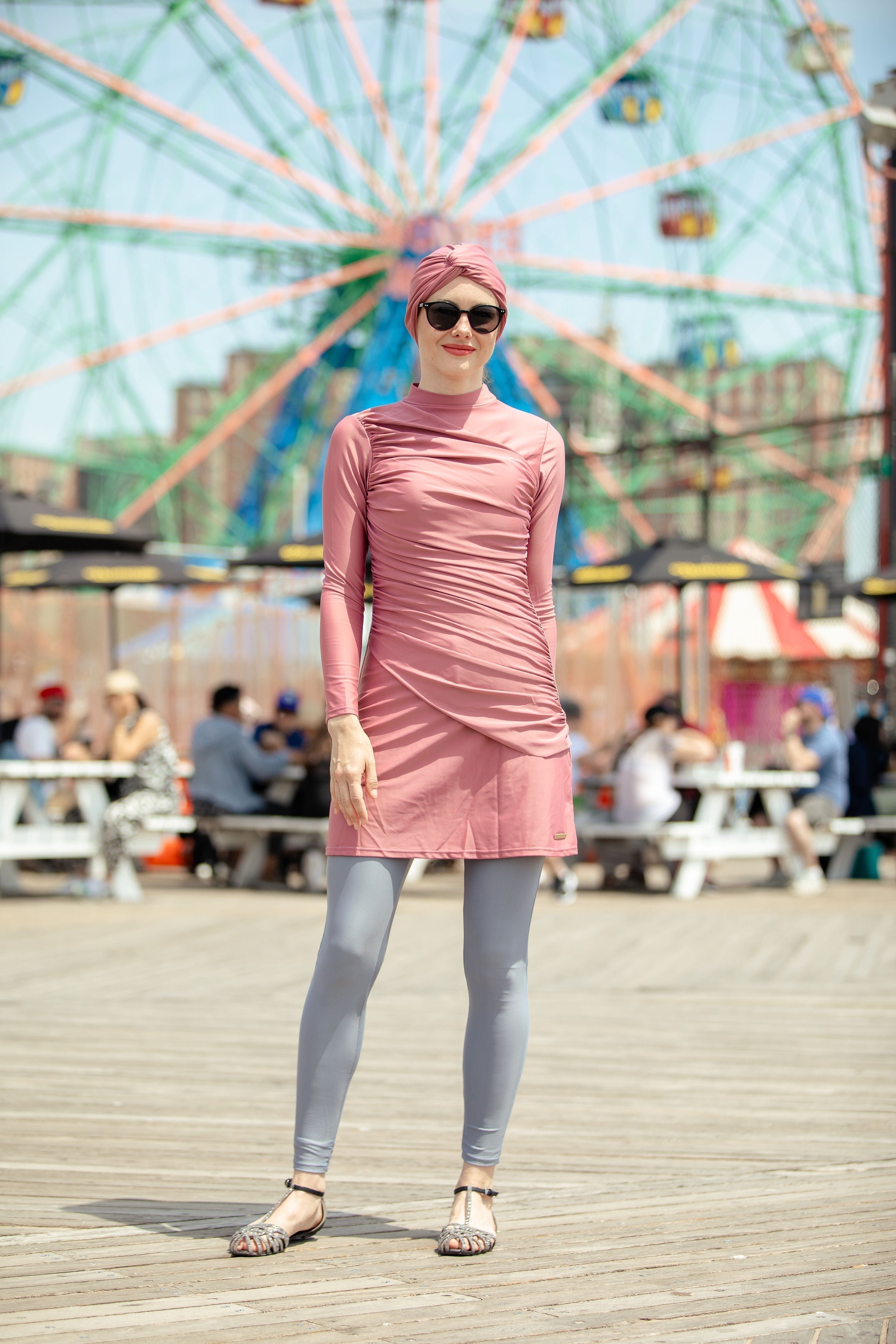 Ruched 3-piece modest swimsuit outfit on clearance