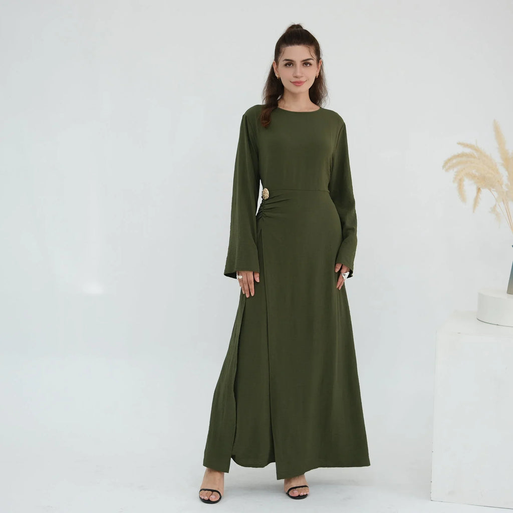 Side Ruched Abaya - Small / Green