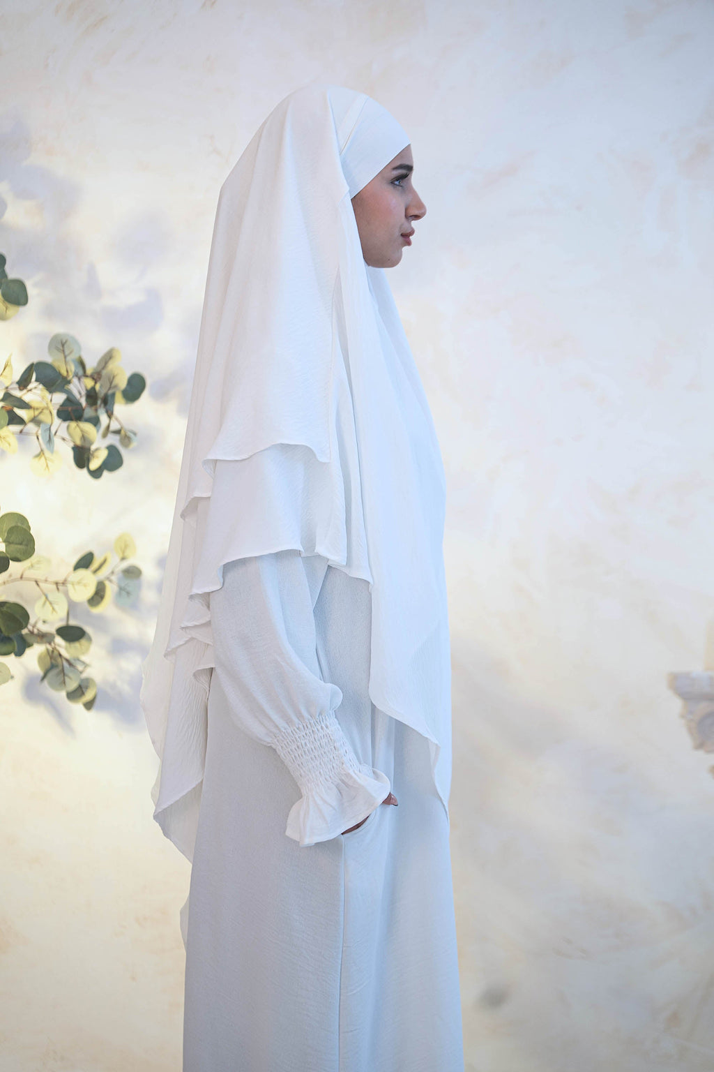 White Double Layer Khimar - White