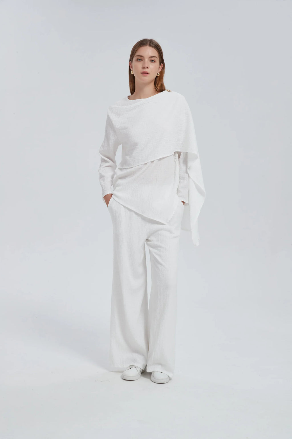 White Side Draped Pants Set One Size (S L) / White