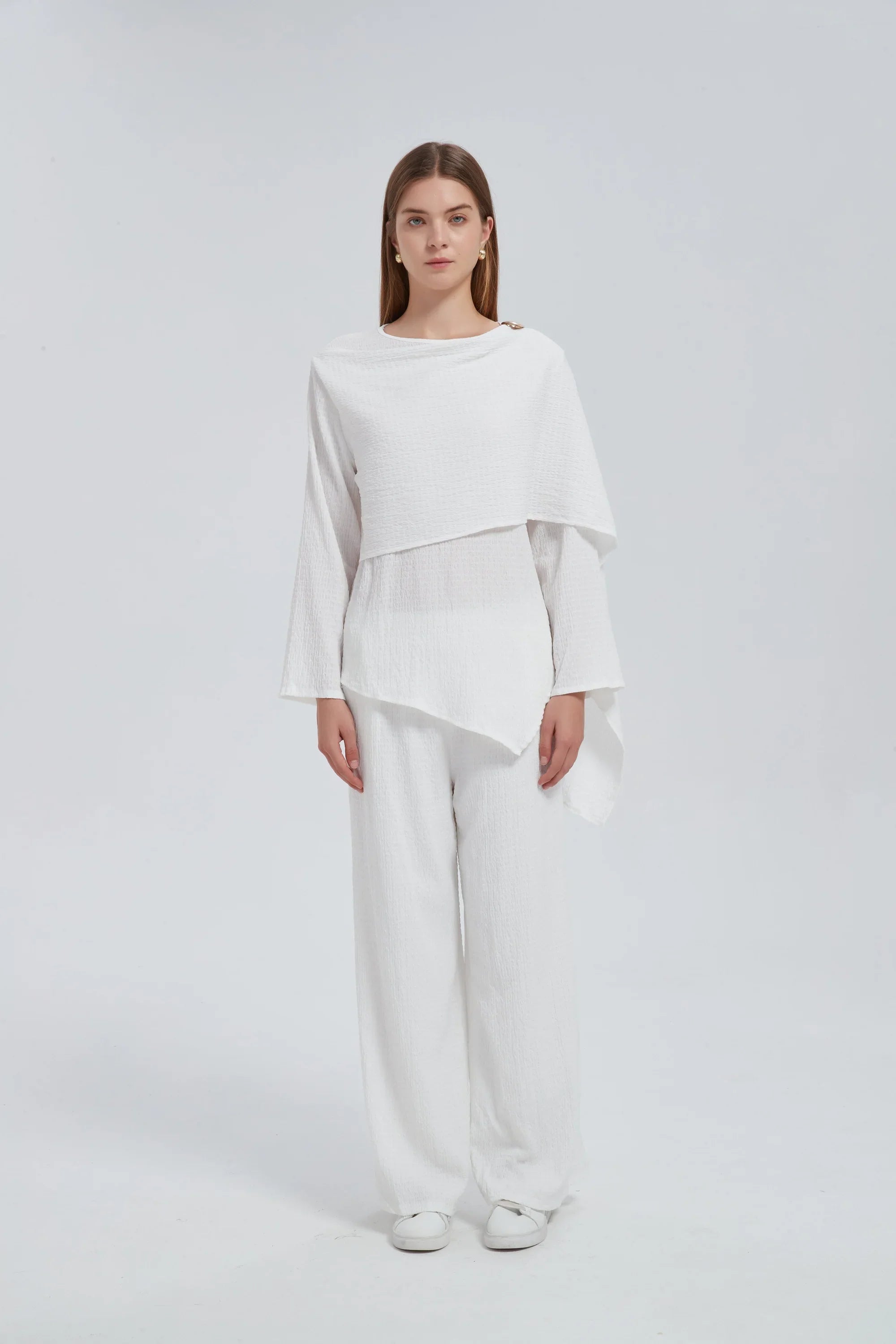 White Side Draped Pants Set One Size (S L) / White