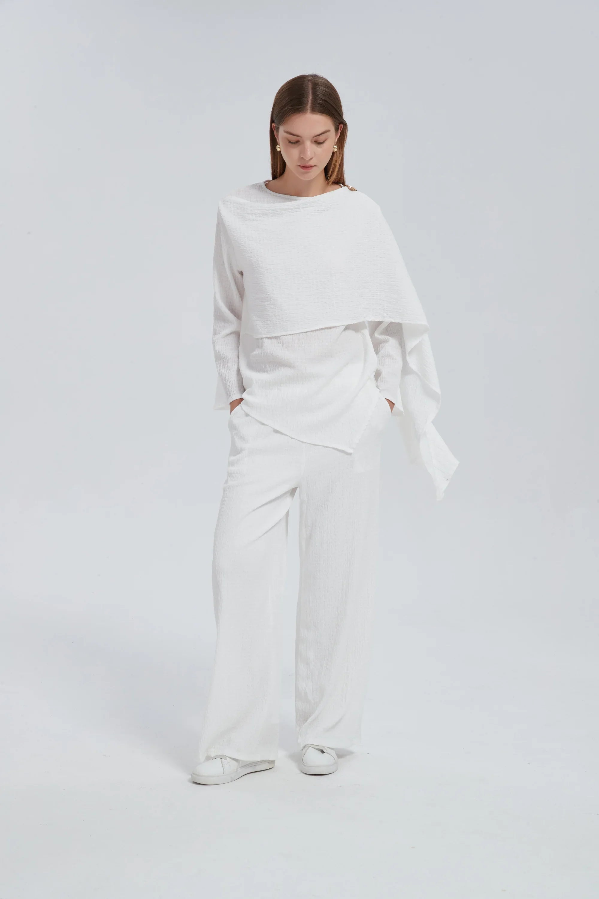 White Side Draped Pants Set One Size (S L) / White