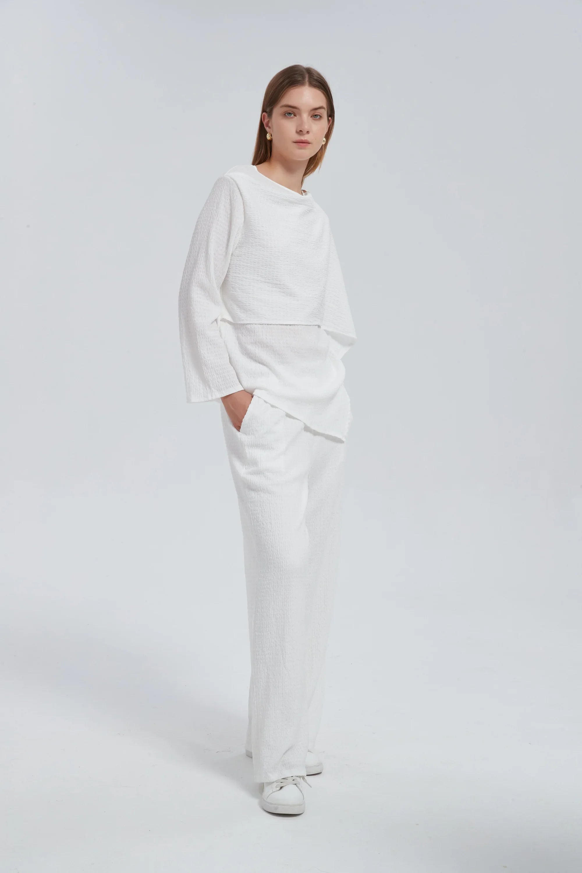 White Side Draped Pants Set One Size (S L) / White